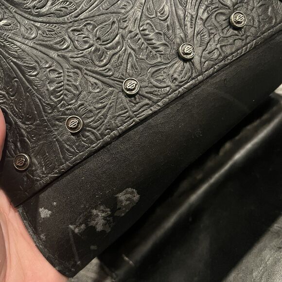 Harley Davidson Christmas Stocking Black Leather Silver Logo Tooled Cuff READ - Picture 5 of 13